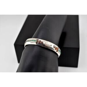 Navajo Turquoise and Coral Bracelet Marked Gilbert Ortega Shops